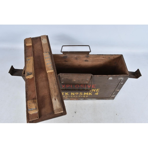 312 - FOUR VARIOUS AMMUNITION BOXES, this lot includes a metal box for Bren gun magazines, a wooden case w... 