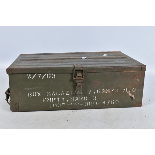 312 - FOUR VARIOUS AMMUNITION BOXES, this lot includes a metal box for Bren gun magazines, a wooden case w... 