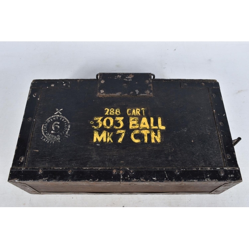 312 - FOUR VARIOUS AMMUNITION BOXES, this lot includes a metal box for Bren gun magazines, a wooden case w... 