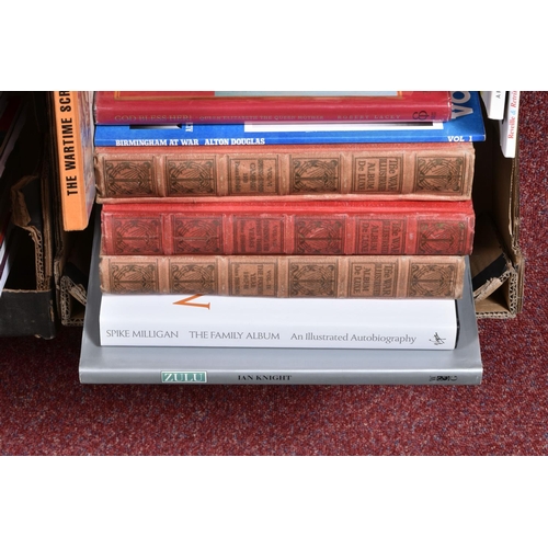 322 - TWO BOXES OF BOOKS, MAGAZINES AND PAMPHLETS OF BRITISH MILITARY INTEREST,  titles include volumes VI... 