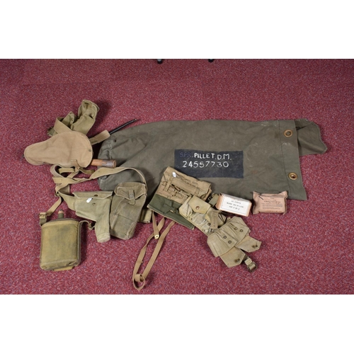 325 - A SET OF MILITARY WEBBING AND OTHER ASSOCIATED ITEMS, the webbing kit include a two piece entrenchin... 