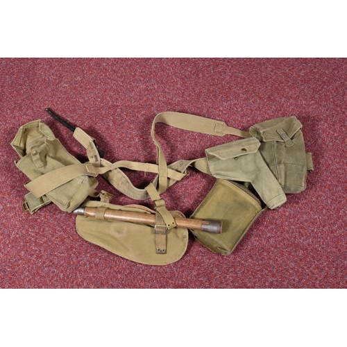 325 - A SET OF MILITARY WEBBING AND OTHER ASSOCIATED ITEMS, the webbing kit include a two piece entrenchin... 