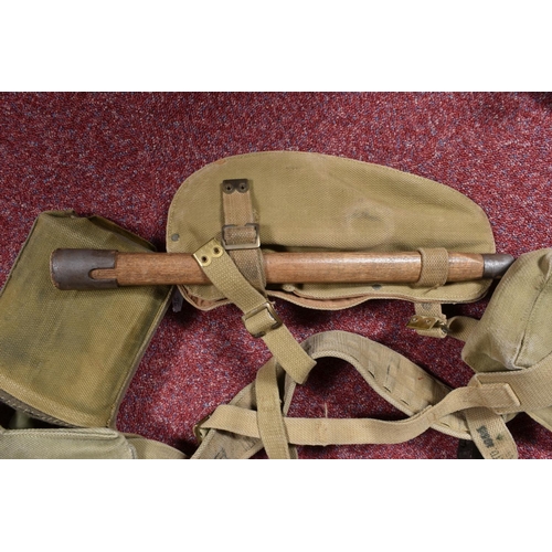 325 - A SET OF MILITARY WEBBING AND OTHER ASSOCIATED ITEMS, the webbing kit include a two piece entrenchin... 