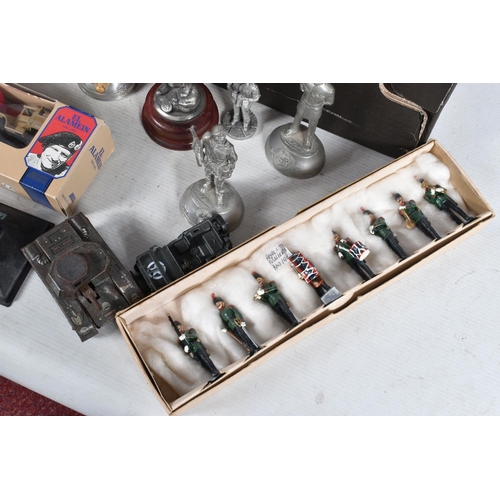 326 - TWO BOXES OF ASSORTED METAL, RESIN AND WOODEN MILITARY FIGURES, including boxed Corgi Forward March ... 