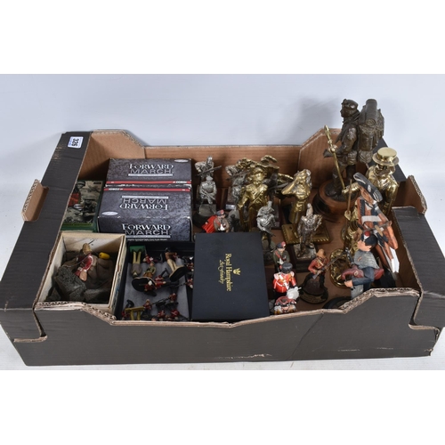 326 - TWO BOXES OF ASSORTED METAL, RESIN AND WOODEN MILITARY FIGURES, including boxed Corgi Forward March ... 