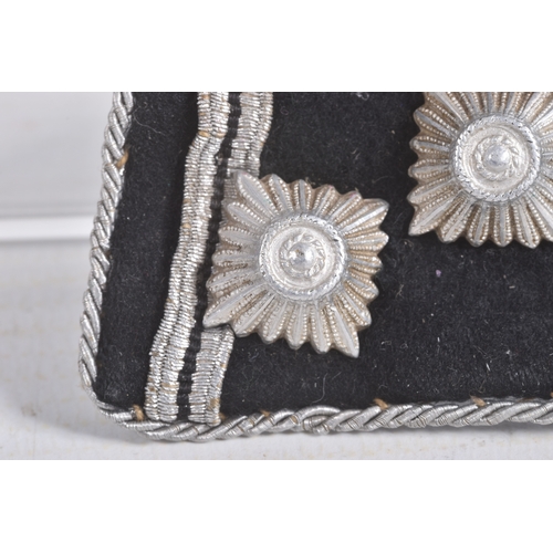 229 - A PAIR OF NAZI GERMANY SSUNIFORM COLLAR TABS, these are black and silver, one features the three pip... 