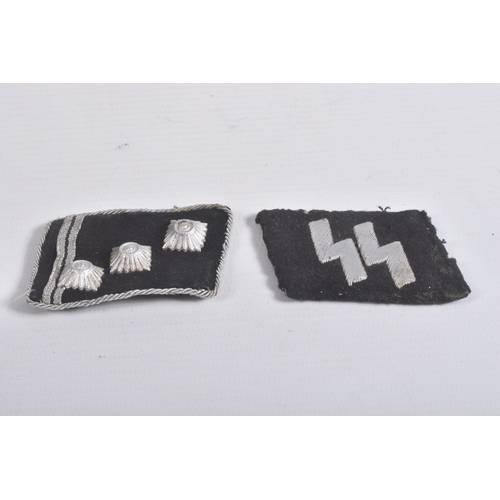 229 - A PAIR OF NAZI GERMANY SSUNIFORM COLLAR TABS, these are black and silver, one features the three pip... 