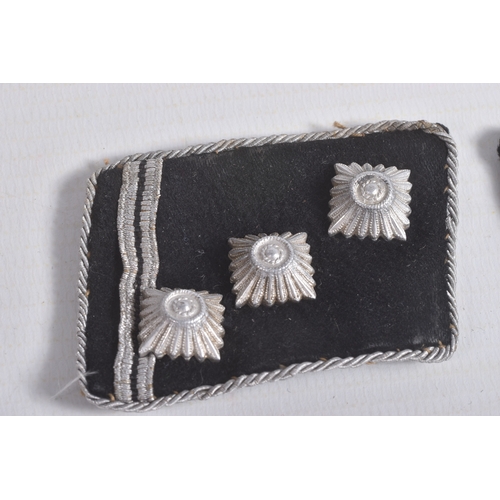 229 - A PAIR OF NAZI GERMANY SSUNIFORM COLLAR TABS, these are black and silver, one features the three pip... 