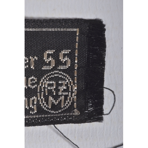 230 - A THIRD REICH GERMAN SS OFFICERS COLLAR PATCH, this is black and silver and was worn by a soldier wi... 