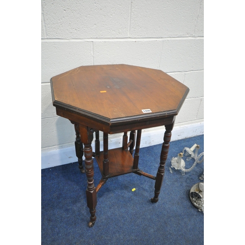 1400 - AN EDWARDIAN WALNUT OCTAGONAL CENTRE TABLE, 60cm x height 73cm (condition report: -surface scratches... 