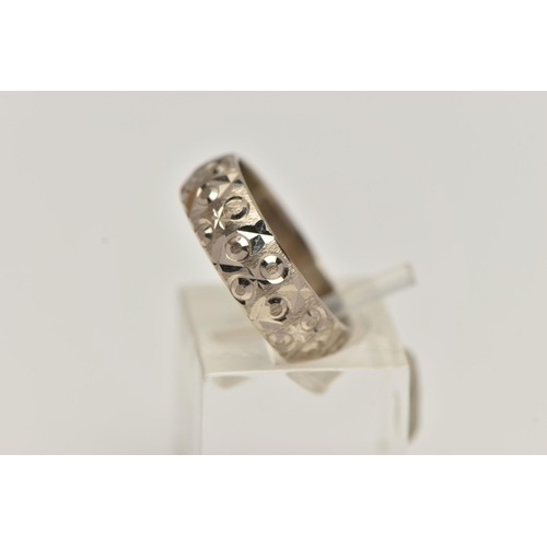 117 - AN 18CT WHITE GOLD BAND RING, wide textured band, approximate band width 5.6mm, hallmarked 18ct Birm... 