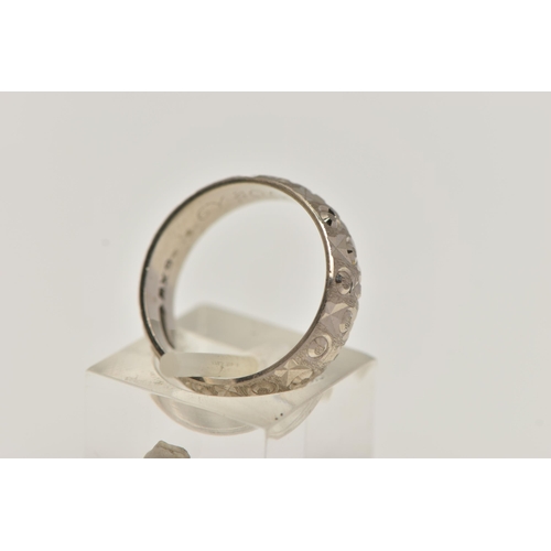 117 - AN 18CT WHITE GOLD BAND RING, wide textured band, approximate band width 5.6mm, hallmarked 18ct Birm... 