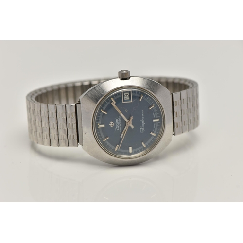 123 - A GENTS 'ZODIAC' WRISTWATCH, automatic movement, round blue dial signed 'Zodiac Chronometer Kingline... 