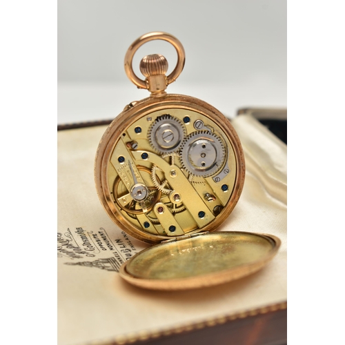 127 - A LADYS YELLOW METAL OPEN FACE POCKET WATCH, manual wind, round white dial with gold floral detail, ... 