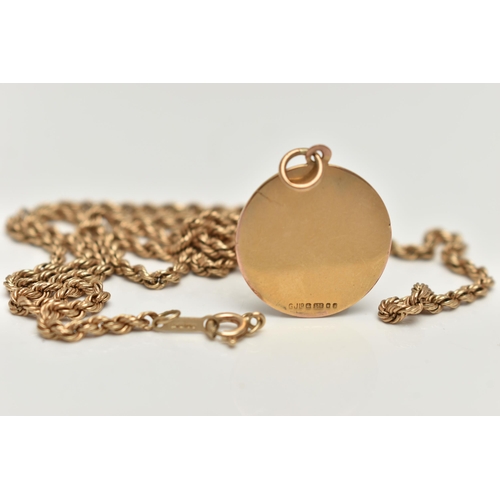 129 - A 9CT GOLD ST. CHRISTOPER PENDANT AND A CHAIN NECKLACE, a circular pendant, hallmarked 9ct Birmingha... 