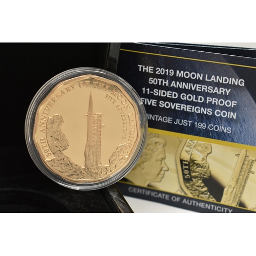 A HATTONS 2019 MOON LANDING 11 SIDED GOLD PROOF FIVE SOVEREIGNS