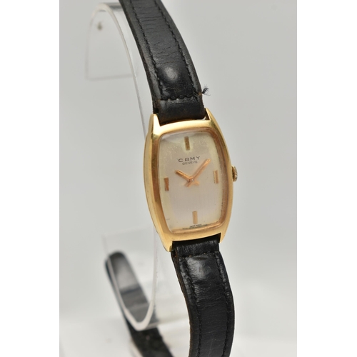 130 - A 'CAMY' WRISTWATCH, hand wound movement, rectangular dial signed 'Camy Geneve', baton markers at th... 