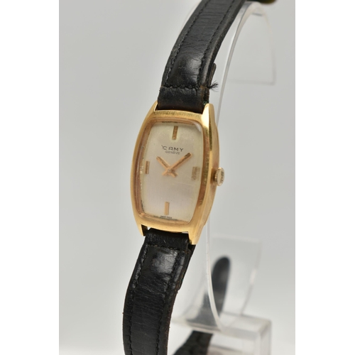 130 - A 'CAMY' WRISTWATCH, hand wound movement, rectangular dial signed 'Camy Geneve', baton markers at th... 