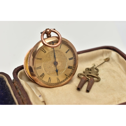 136 - AN EARLY 20TH CENTURY LADYS OPEN FACE POCKET WATCH, key wound movement, floral dial, Roman numerals,... 