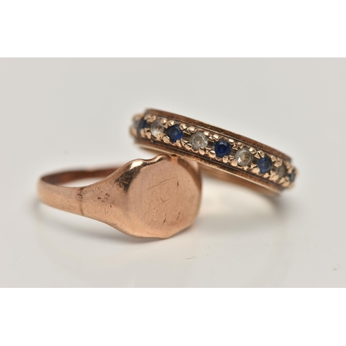 138 - TWO 9CT GOLD RINGS, the first a rose gold shield form signet ring, hallmarked 9ct Birmingham 1911, r... 