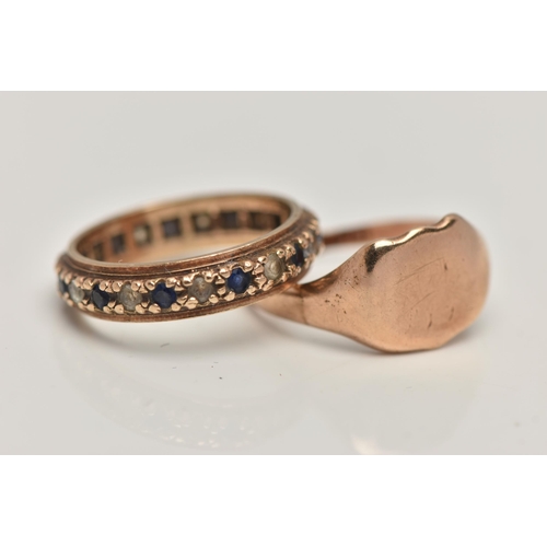 138 - TWO 9CT GOLD RINGS, the first a rose gold shield form signet ring, hallmarked 9ct Birmingham 1911, r... 