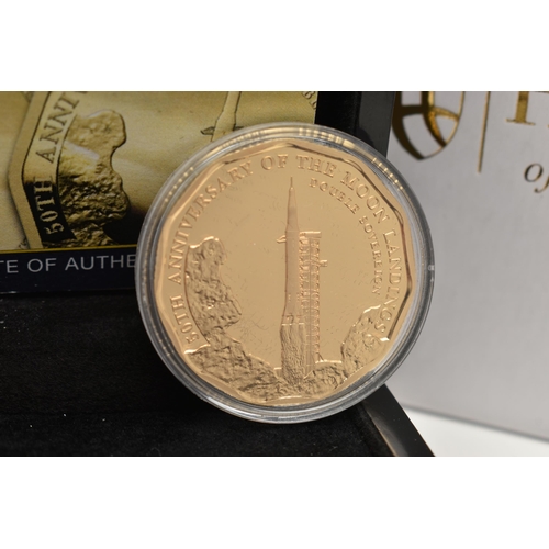 14 - A HATTONS 2019 MOON LANDING 11 SIDED GOLD PROOF FIVE SOVEREIGNS $50, 22ct coin, 40 gram, 38.6mm, 199... 