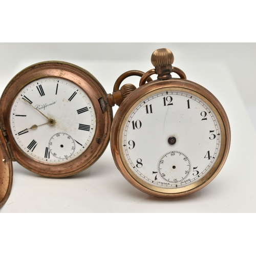 146 - TWO POCKET WATCHES, the first a full hunter, hand wound movement, signed 'California' Roman numerals... 