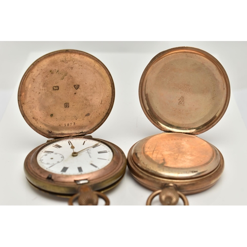 146 - TWO POCKET WATCHES, the first a full hunter, hand wound movement, signed 'California' Roman numerals... 