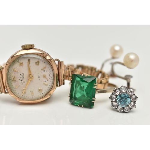 148 - FIVE ITEMS OF JEWELLERY, to include a pair of Ciro cultured pearl stud earrings, stamped 9ct, a gree... 