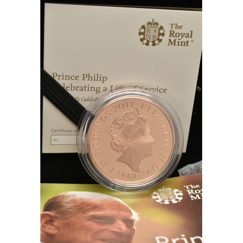 19 - A ROYAL MINT PRINCE PHILIP 2017 GOLD PROOF FIVE POUNDS, 916.7 fine, 39.94 gram, 38.62mm, 350 mintage... 