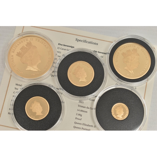 20 - A 2021 QUEENS 95TH BIRTHDAY GOLD PROOF PREMIUM PORTRAIT COLLECTION, five gold proof coins 2021 all T... 