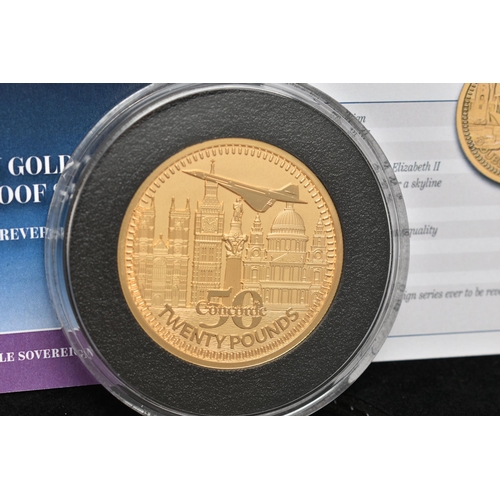 21 - HATTONS OF LONDON THE CONCORDE 50TH ANNIVERSAY GOLD PROOF FIVE COIN SET, to include Twenty pound Que... 