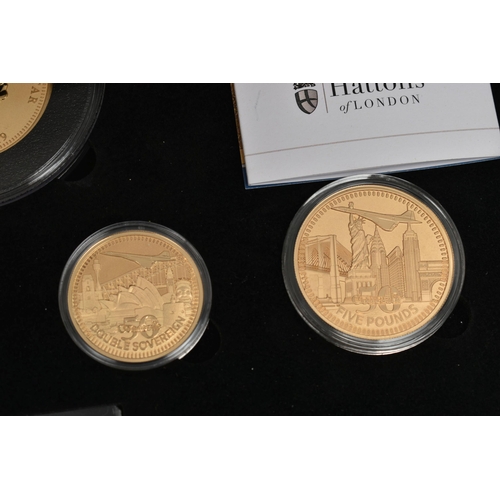 21 - HATTONS OF LONDON THE CONCORDE 50TH ANNIVERSAY GOLD PROOF FIVE COIN SET, to include Twenty pound Que... 