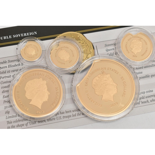 22 - THE 2019 HEROS OF D-DAY 75TH ANNIVERSARY GOLD DEFINATIVE PROOF SOVEREIGN SET, five Sovereign coin 22... 