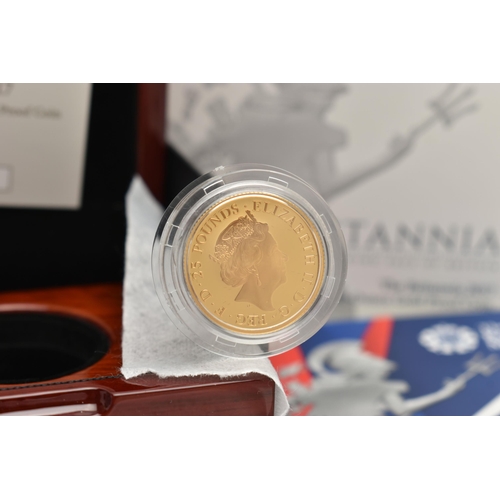 34 - A BOXED ROYAL MINT BRITANNIA 2017 UK QUARTER-OUNCE GOLD PROOF COIN, No. 1624 of maximum mintage 3280... 