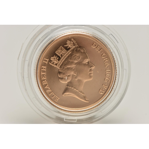 65 - ROYAL MINT FULL GOLD PROOF SOVEREIGN COIN QUEEN ELIZABETH II 1991, .916 fine, 7.98 gram, 22.05mm, mi... 