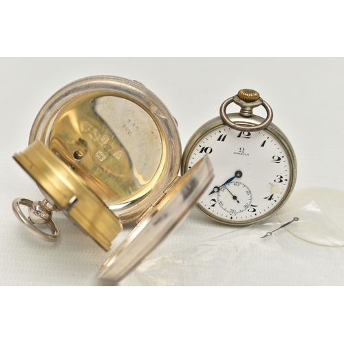 152 - AN OMEGA OPEN FACE POCKET WATCH AND SILVER OPEN FACE POCKET WATCH, AF manual wind open face pocket w... 