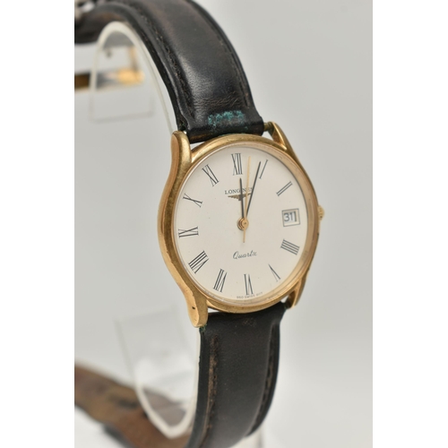 154 - A GENTS 'LONGINES' QUARTZ WRISTWATCH, round white dial signed 'Longines quartz', Roman numerals, dat... 