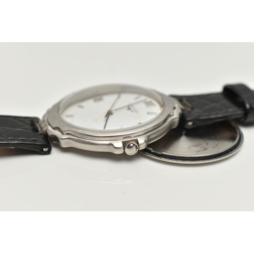 155 - A GENTS 'LONGINES' QUARTZ WRISTWATCH, round white dial signed 'Longines', Roman numeral twelve, thre... 