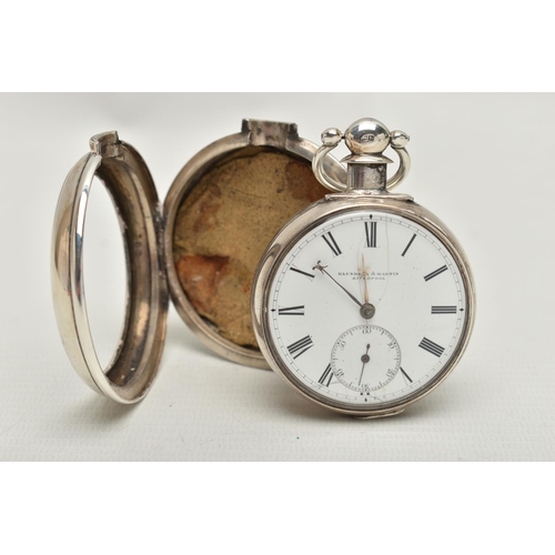 157 - A SILVER PAIR CASE, OPEN FACE POCKET WATCH, key wound, round white dial signed 'Blundell & Martin Li... 