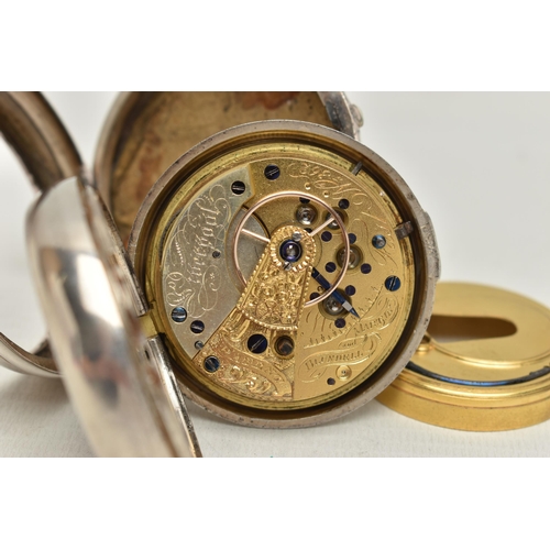 157 - A SILVER PAIR CASE, OPEN FACE POCKET WATCH, key wound, round white dial signed 'Blundell & Martin Li... 