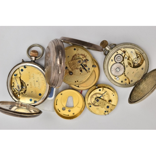 160 - TWO SILVER POCKET WATCHES AND ONE OTHER, to include a silver open face, manual wind pocket watch, si... 