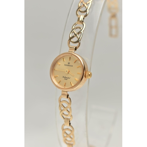 166 - A LADYS 9CT GOLD 'SOVEREIGN' WRISTWATCH, quartz movement, round gold dial signed 'Sovereign', baton ... 