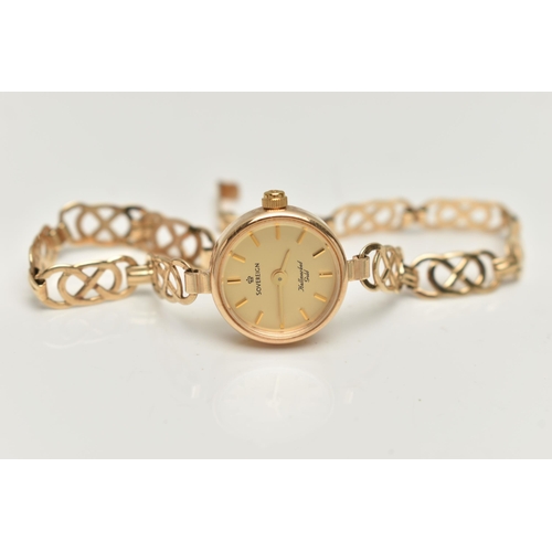 166 - A LADYS 9CT GOLD 'SOVEREIGN' WRISTWATCH, quartz movement, round gold dial signed 'Sovereign', baton ... 