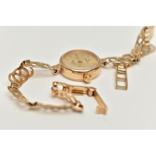 166 - A LADYS 9CT GOLD 'SOVEREIGN' WRISTWATCH, quartz movement, round gold dial signed 'Sovereign', baton ... 