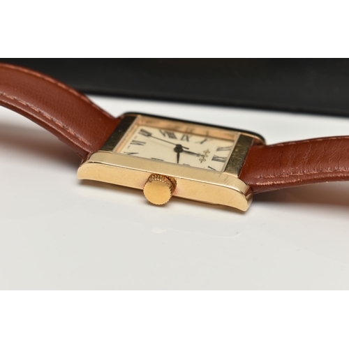 172 - A 9CT GOLD 'W H WILMOT' WRISTWATCH, quartz movement, tank style case, rectangular gold glitter dial ... 