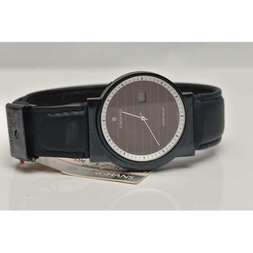 175 - A GENTS 'JUNGHAN MEGA SOLAR' WRISTWATCH, round black dial signed 'Junghan Mega Solar', small baton m... 