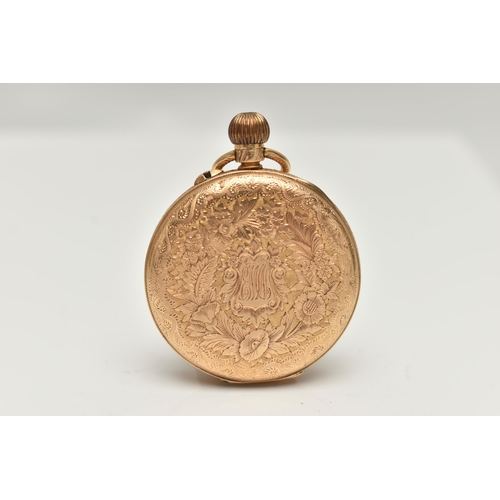 180 - AN EARLY 20TH CENTURY, 18CT GOLD OPEN FACE POCKET WATCH, manual wind, round white dial, Roman numera... 