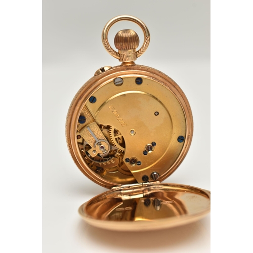 180 - AN EARLY 20TH CENTURY, 18CT GOLD OPEN FACE POCKET WATCH, manual wind, round white dial, Roman numera... 