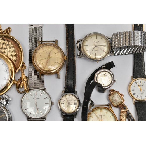 186 - A BAG OF ASSORTED WATCHES, eight wristwatches, names to include Helvetia, Tissot, Timex, Citron, Qui... 